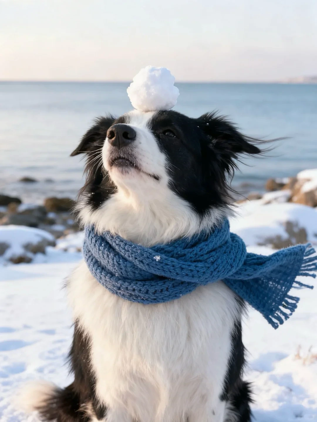 Dog wearing a winter pet accessory outdoors
