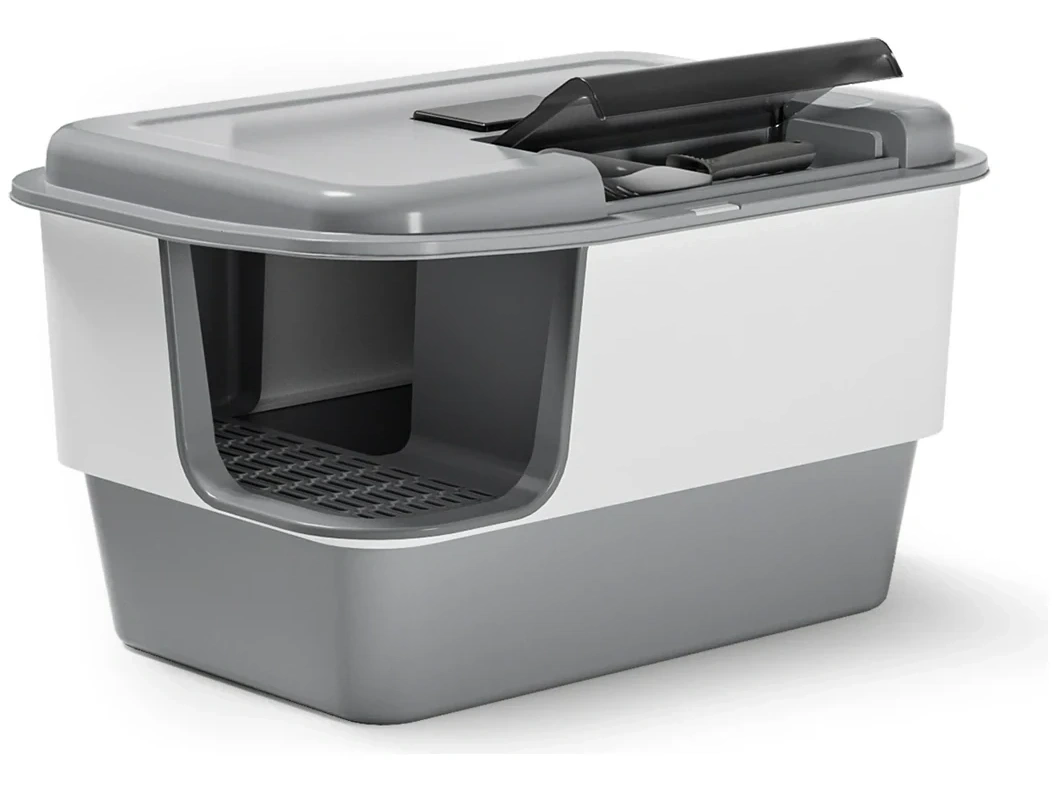 L-Shaped Entry Cat Litter Box with Scoop Storage